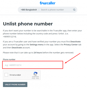 Unlist your phone number from TrueCaller